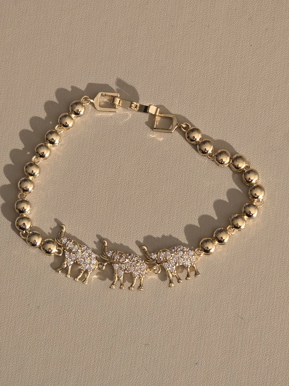 Gold Elephant Charm Beaded Bracelet - Unbranded